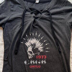 CBGB OMFUG 1973 Punk Rock Lace-Up Long Sleeve Top - Charcoal Grey - Size Small